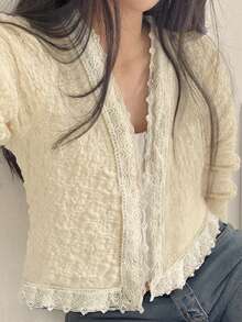 2026春秋女式长袖针织开衫 - 杏色 - 查看 3