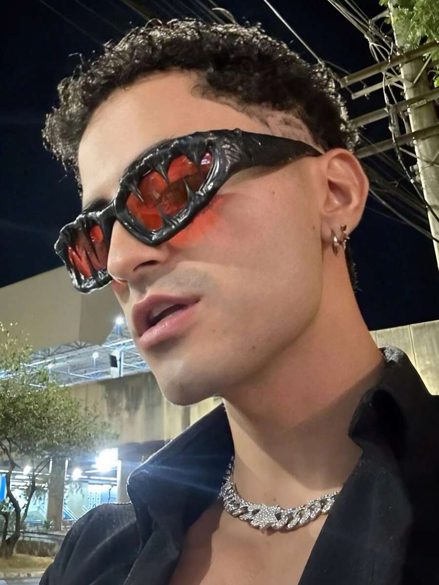 1pcY2K Wrapped Avant-Garde Dark Variation Handmade Fashion Glasses Avant-Garde Punk Style Men's Fashion Glasses Handmade Drip Glue Wrapped Style Glasses