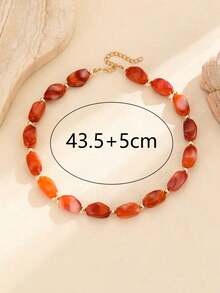 2pcs Elegant Fashionable Niche Resin Geometric Stone Beaded Necklace Set, Suitable For Autumn/Winter, Casual, Everyday Wear, Perfect Gift - Brown - View 5