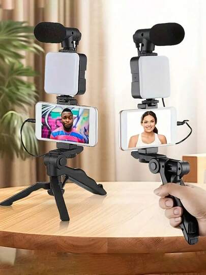 便携式多功能手机美颜补光灯，桌面支架，可手持自拍三脚架，直播灯夹，口袋黑色视频灯，三种灯光模式可调，适用于手机，兼容、安卓系统，可用于化妆、自拍、Vlog、视频拍摄，是手机相机补光灯、Vlog设备的理想之选，适合自拍、直播、摄影等场景，便携式自拍灯，手机补光灯