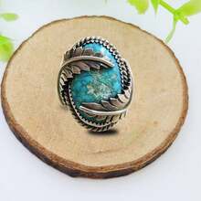 Elegant Retro Style Inlaid Turquoise Ring, Green Leaf Wrapped Ring, Luxurious Jewelry, Suitable For Daily Use And Parties, Perfect Gift For Her/Him - Nhiều màu - Xem 4