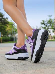 Flickor med snörning, 4 hjul, PU-rullskridskor, tonåringar, pojkar, flickor, vår/sommar, inlines - Blåröd - Visa 7