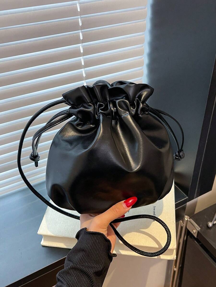 2025 New Fashion Solid Color Mini Bucket Crossbody Bag - Black - View 1
