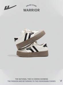 WARRIOR Women's Lace-Up Platform Sneakers, Thick Sole Elevator Shoes, Unique Versatile Lightweight Non-Slip Casual Outdoor Low-Top Shoes - Black and White (velvet) - View 3