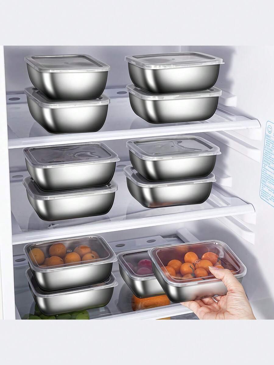 Wadah Penyimpanan Makanan Stainless Steel dengan Tutup Flip, Wadah Kedap Udara untuk Dapur, Anti Bocor, Dapat Ditumpuk, Cocok untuk Pengorganisasian Dapur, Berkemah di Luar Ruangan, Acara Keluarga, Kantor dan Sekolah - MultiWarna - View 1