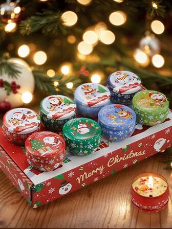 4 件/1 件圣诞卡通香薰蜡烛，圣诞姜饼/肉桂苹果/热红酒/雪松/檀香/巧克力蛋糕/枸杞血橙/香草奶油蛋糕香味大豆蜡烛，卡通可爱圣诞老人/雪人/驯鹿/雪花图案设计