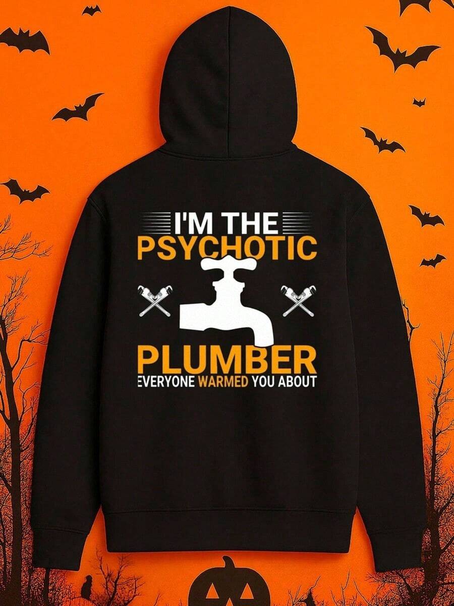1pc Men'S Funny Psychotic Plumber Graphic Hooded Sweatshirt - Humorous Toilet Paper Roll Design, Soft Polyester Casual Pullover For Halloween, Themed Parties & Casual Attire, Comfortable Long Slee,Fall Hoodies,Men's Fall Clothes,Street Wear,Halloween,Mens Hoodies,Y2k Clothes,Jesus Hoodie,Thanksgiving Day,Nightmare Before Christmas,Christmas - màu đen - Xem 1