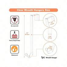 2 piezas de ganchos transparentes de 12"/15" para colgar coronas, colgadores de coronas sin rasguños para decoración de Pascua, letreros de bienvenida para interiores y exteriores