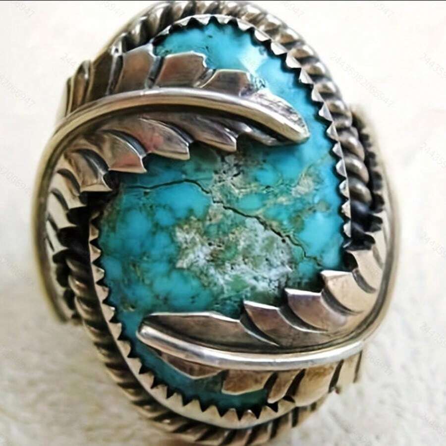 Elegant Retro Style Inlaid Turquoise Ring, Green Leaf Wrapped Ring, Luxurious Jewelry, Suitable For Daily Use And Parties, Perfect Gift For Her/Him - Nhiều màu - Xem 1