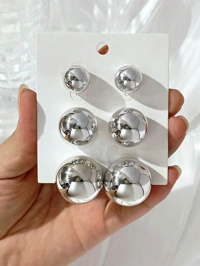 LADYCOCO 3 paires de boucles d'oreilles à tige boule vintage élégantes et argentées, convenant aux femmes pour un port quotidien et en cadeau