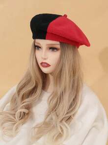 Two Tone Beret Hat Elegant,Summer,Beach,Holiday,Travel - Black and White - View 2