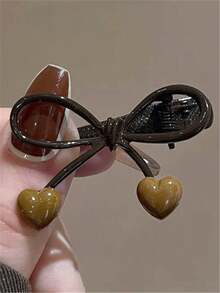 1pc Heart & Bow Hair Clip For Women, Side Bangs Hairpin, Claw Clips, Hair Slide, Hair Barrettes