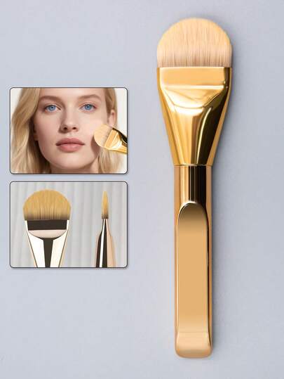 1pc Large Size Powder Brush, Ultra-Thin Foundation Makeup Brush, Flat Tongue-Shaped Foundation/Concealer Makeup Tool, Seamless Super Soft Fiber Coverage Of Spots, Natural, High-Quality Handle