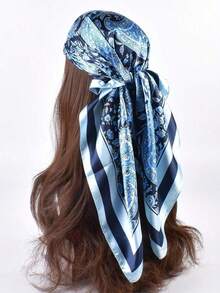 1pc Women's Paisley Pattern Bandana Head Scarf – Fashionable Hair Band, Headband For Styling, Perfect Accessory To Elevate Your Look, Versatile For Everyday Wear - Sky Blue - 查看 3