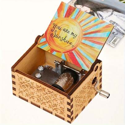 1 قطعة صندوق موسيقي خشبي قديم يدار بالطاقة اليدوية مزخرف بنقش "أنت شمسي" ، مصنوع من خشب هندسي ، لا يحتاج إلى كهرباء ، هدية مثالية لعيد الميلاد ، عيد الحب ، عيد الأم وغيرها من المناسبات الخاصة للأصدقاء والعائلة والزملاء والزوج والأجداد