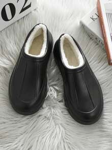 1 Pair Women's Anti-Slip, Waterproof, Oil-Resistant Winter Plush Lined Warm Durable Winter Shoes, Suitable For Kitchen, Hotel, Food Factory Work - Black - View 4