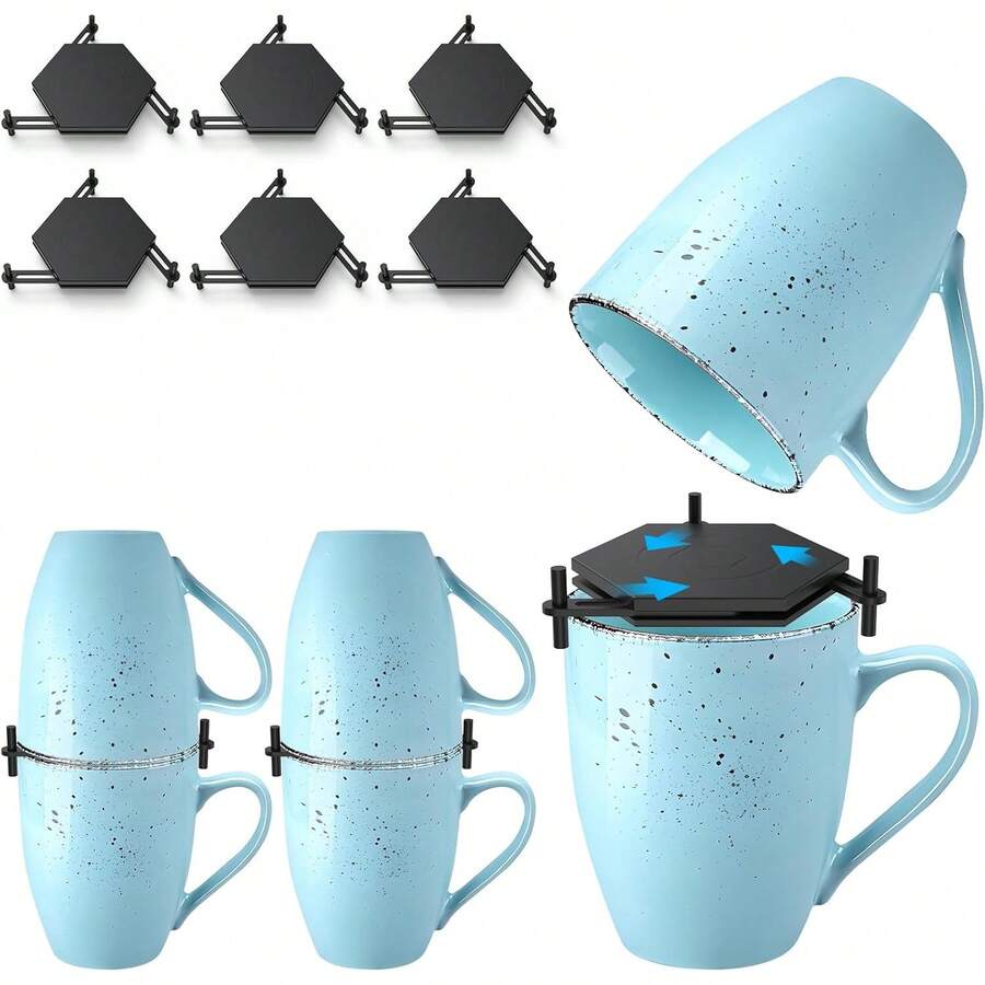 Apilables para Tazas de Café Organizador, organizador de gabinete y despensa, dispositivo apilable expandible para tazas de té y café, ahorro de espacio (6 Piezas) - 1 - Ver 1