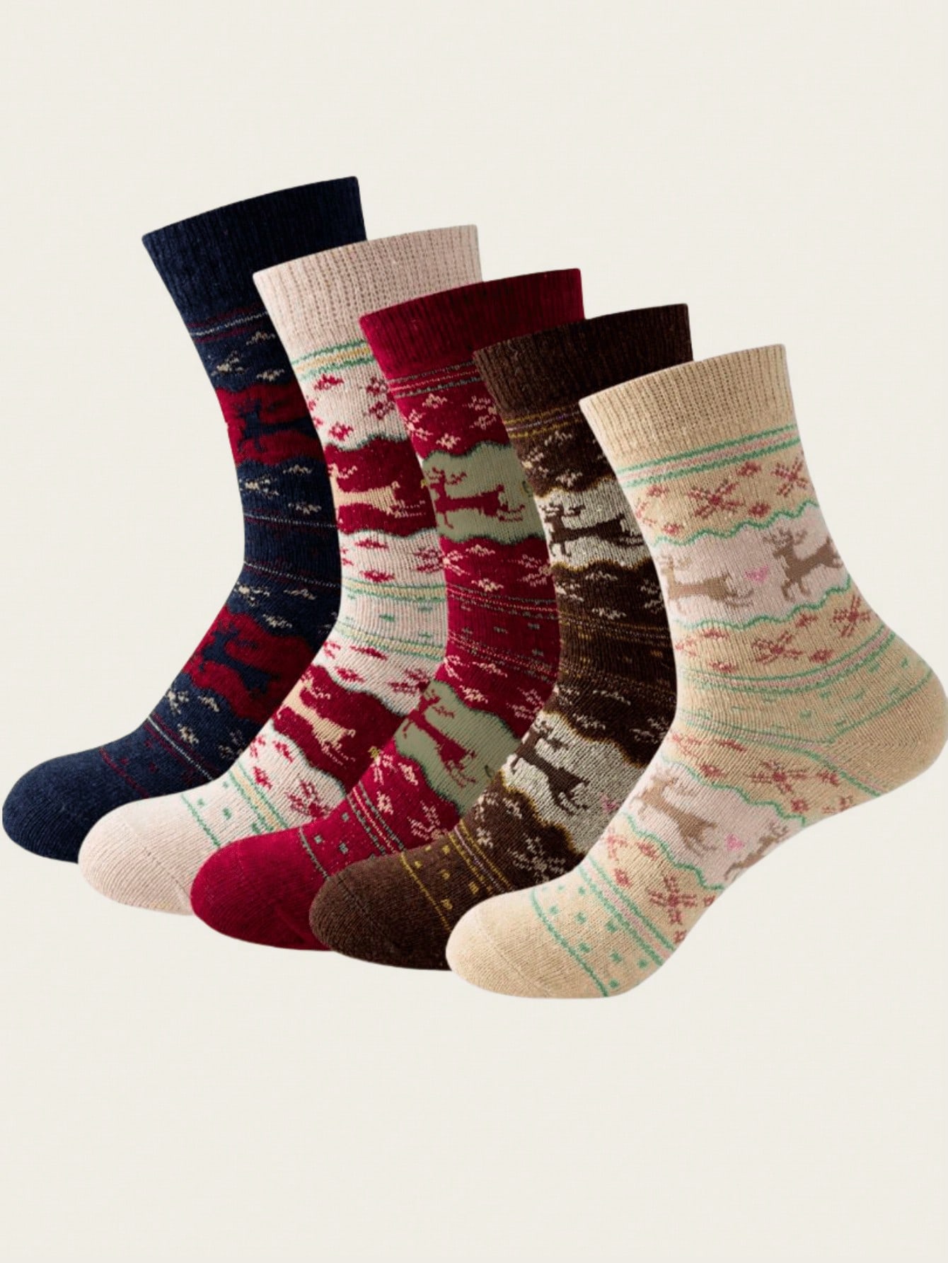 5 أزواج من جوارب صوفية مبطنة بالفليس للنساء للخريف...