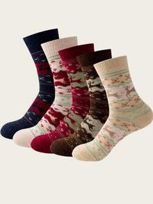 5 أزواج من جوارب نسائية سميكة مبطنة بالحرارة للخريف/الشتاء، ناعمة ومريحة، متعددة الاستخدامات، بنمط رنة عيد الميلاد، أفضل جوارب صوفية للأعياد الخريفية/الشتوية والاستخدام اليومي، دافئة - متعدد الألوان - مشاهدة 3