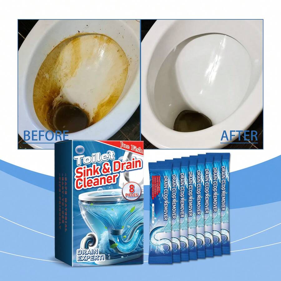 JUE FISH Toilet Clean Powder Household Drain Cleaner Deodorant Eliminate Odor Prevent Blockage Removing Stubborn Dirt Urine Stains Toilet Sink Drain Cleaner - 白色 - 查看 1