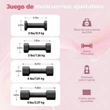 Mancuernas Ajustables para Mujer, 4 in 1 Set de Mancuernas, 2.5kg*2 Juego de Aancuernas de Peso Libre, Cada Una de 2 kg, 3 kg, 4 kg, 5 kg, con de Goma de ABS y Guantes para Ejercicio en Casa - Negro - Ver 4