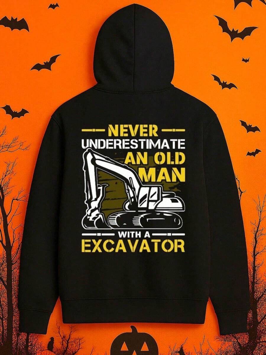 Men's Funny Worker Graphic Hoodie - Bulldozer & Excavator Print Oversized Sweatshirt, Black & Yellow Casual Streetwear For Christmas, Halloween Costume Or Birthday Gift, Funny Hoodie, Sweat Pants,,Fall Hoodies,Men's Fall Clothes,Street Wear,Halloween,Mens Hoodies,Y2k Clothes,Jesus Hoodie,Thanksgiving Day,Nightmare Before Christmas,Christmas - màu đen - Xem 1