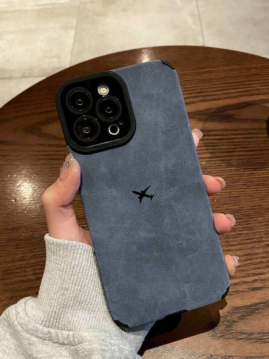 1pc Leather TPU Airplane Print Phone Case Compatible With Apple 11, 12, 13, 14, 12PROMAX, 13PROMAX, 15, 15PRO, 15PLUS, 15PROMAX16 16Pro 16Plus 16Promax  Waterproof Shockproof Anti-Fall Scratch Resistant - Màu xanh lam - Xem 1