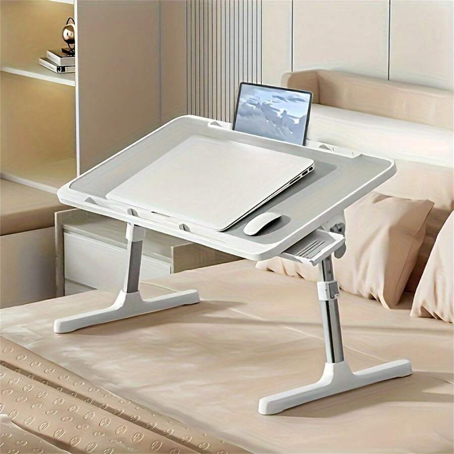Adjustable Laptop Bed Desk With Drawer, Foldable Lap Table For Bed Sofa, Portable Notebook Stand For Studying Working, Silver Grey - Màu xám bạc - Xem 1