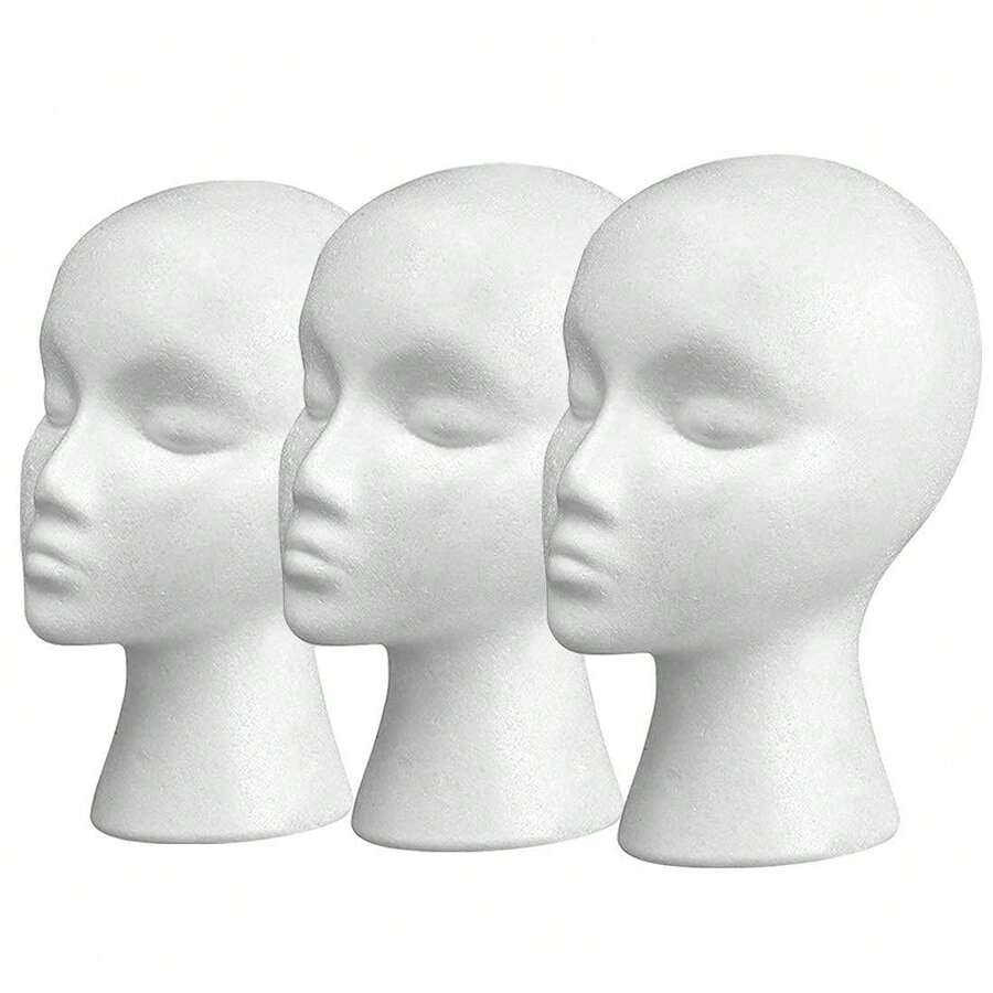 1/2/3 Pcs Foam Wig Head, With Female Face For Multipurpose Wigs Display Stand, Model, Mask, Hat Display Stand, Art Work Painting - 3個 - 查看 1