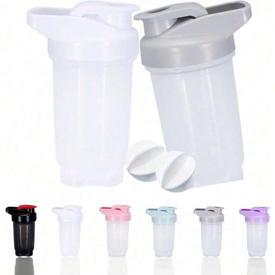 2-Pack 300ml Protein Shaker Bottles With Stainless Steel Mixing Ball, Leakproof Gym & Travel Water Bottle For Protein Shakes, Smoothies & Coffee, Easy-Clean Design With Carry Loop, Durable & Odor-Resistant, Perfect For Fitness Enthusiasts & Active Lifestyles - 04-灰色+白色 - 查看 1