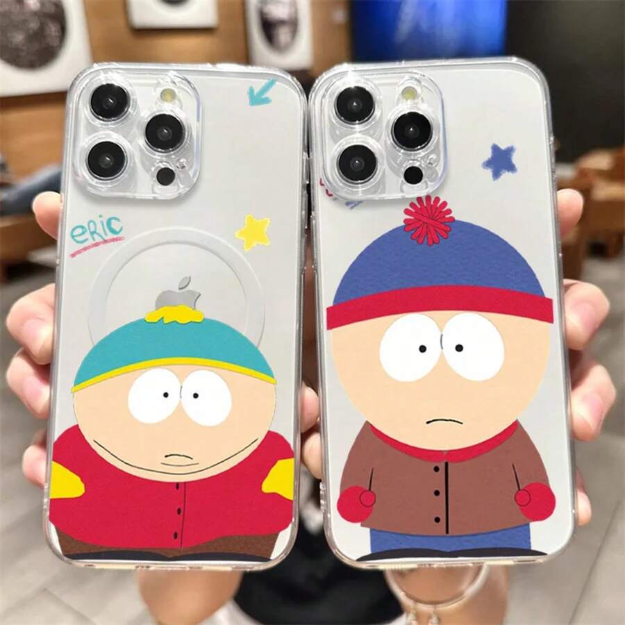 Custodia per telefono con motivo di Cartone Animato South Park, compatibile con 12, 11, 13, 14, 15, 16, Max, Pro, Plus, trasparente, con copertura magnetica senza fili Magsafe, compatibile anche con 17, 17 Pro, 17 Pro Max