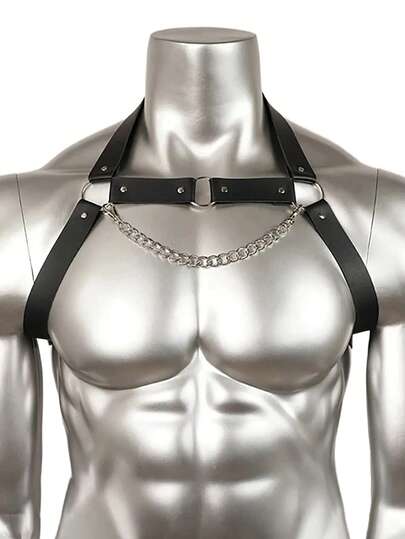 Sexy Men Chest Harness Belt PU Leather Strap With Chain Fashion Belt Suspenders Goth Punk Decor Festival Party Daily Clothing Performance Accessories Looks Of Party Season Picks