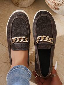 Women's Soft Sole Comfortable Chain Decor Casual Sneakers, Fashion Slip-On Loafers For Autumn