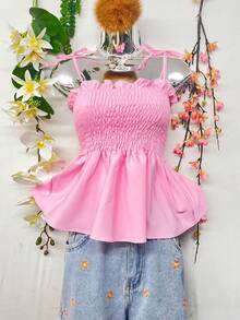 T109Crop Top With Straps And Ruffles - Rosa Pálido - Ver 7