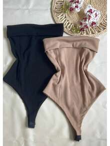 Kit Dois (2) Body Feminino Tomara que caia  Versátil Elegante Confortável Primavera Verão - Preto e Bege - Visão 3