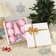 7Pcs Christmas Ornaments Set Tabletop Christmas Tree And Hanging Balls Decor For Farmhouse Home Holiday Party - Pink - View 4