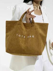 Fashionable College Style Large Capacity Tote Bag - Lightweight PVC And Kraft Paper Material, Hook And Loop Closure, Stylish Choice For Women - Brown - View 3