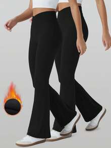 RUNONWHEELS 5 2 pezzi Leggings da yoga modellanti per il lato B delle donne, pantaloni a vita alta a zampa per fitness e sport quotidiani, leggings a vita alta con design incrociato a zampa con fodera calda, adatti per l'inverno - Multicolore - Visualizzare 6