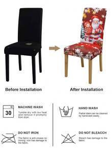 1/4/6pcs Christmas Print Chair Covers, Santa Claus & Bell Printed Elastic Dining Chair Slipcovers, Removable & Washable Home Decor, Christmas Party Decoration - Multicolor - View 6