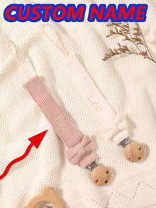 2pcs Personalized Embroidery Name Baby Pacifier Clip Cute Polka Dot Print Customized Patterns For Boys And Girls, Custom Baby Pacifier Clip Universal Soothing Clip, Suitable For Halloween, Baptism, Thanksgiving, Christmas Gifts Baby Shower Family Decorations Gifts ,Travel Organizer - 彩色 - 查看 4