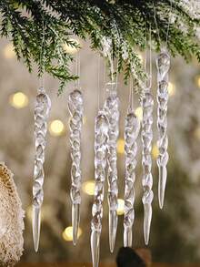 12 件圣诞树装饰水晶吊坠饰品 - 悬挂式亚克力雪花和冰柱饰品，带吊坠树新年派对装饰用品， - 彩色 - 查看 3