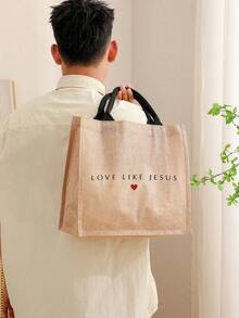 1 Pc Love Like Jesus Pattern Shopping Large Beach Bag Monogrammed Gift Tote Bag For Women, Travel Gift For Man Woman Christian  Inspirational Faith