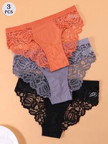 3 buc/set lenjerie intimă sexy pentru femei, chiloți din dantelă moale, talie joasă, lenjerie intimă