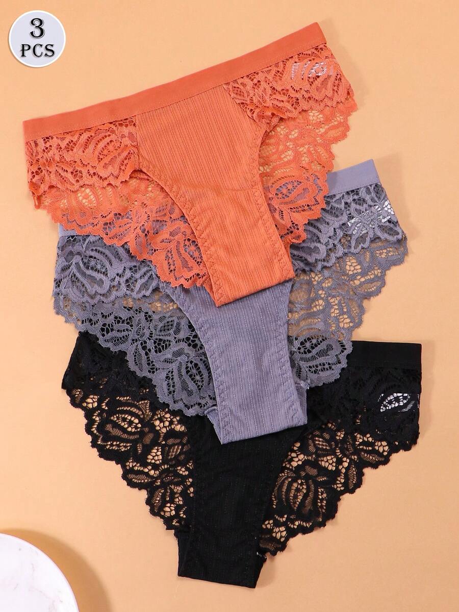3 buc/set lenjerie intimă sexy pentru femei, chiloți din dantelă moale, talie joasă, lenjerie intimă