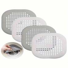 4 pièces Protecteur de drain réutilisable en silicone avec ventouse, capteur de cheveux pour évier de cuisine et drain de douche, blanc/gris, couvre-drain de douche, capteur de cheveux de drain de douche jetable, drain de salle de bain, capteur de cheveux pour baignoire, couvre-drain de douche plat, design à ventouse, protecteur de drain sans couture, poignée antidérapante, silicone durable, passoire d'évier, entretien ménager, nettoyage domestique
