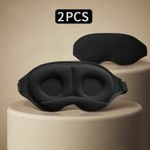 2pcs Ultra Comfortable 3D Contoured Sleep Mask - 99% Blackout Zero Pressure Design, Breathable Soft Adjustable, Suitable For Adult Men & Women Travel, Nap, Yoga, Sleep, Great Gift - Black - View 1
