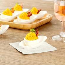 50pcs Disposable Oval Dipping Sauce Dishes, 3-Inch Eggshell Shaped Bagasse Made Dessert Plates, White Color, Suitable For Party Decoration, Dining, Holidays, Graduation, Multi-Purpose As Dipping Sauce, Sushi, Pastry Containers - White - View 5