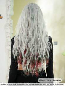 7JHH WIGS Long Wave Gray Highlight Christmas Wigs For Women - Loose Fluffy Wavy Curly Wig With Bangs, Full Machine High Density Synthetic Heat Resistant Fiber Hair, Mix Red & Green Colored Costume Wigs For Cosplay Masquerade Ball & Music Festival Carnival Party Use 26 Inch - 灰色 - 查看 3