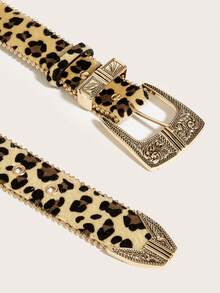 1pc Women's Fashion Leopard Print Sexy Rivet Waist Belt, Adjustable High-End Chic Metal Buckle, PU Leather Casual Belt Suitable For Daily Wear