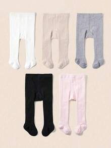 6 pares de leggings de punto de color liso para niñas, aptos para uso diario durante todo el año - Niñas, medias para niñas pequeñas - Estilo aleatorio, color aleatorio